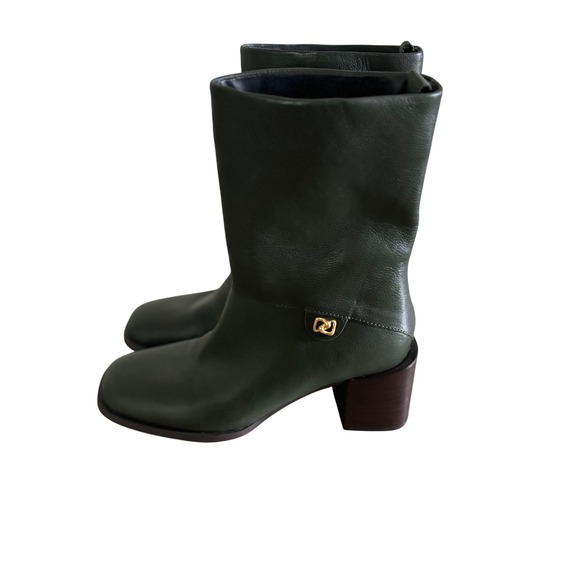 AEROSOLES Shoes - Aerosoles Women's Green Leather Square Toe Block Heel Boot Size 6